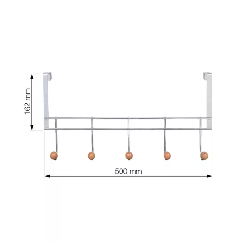 Ajtóakasztó 5 fa kampóval 40 mm-es felfüggesztéssel krómozott