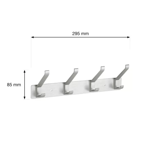 Ruhatartó fogas 4 akasztóval 295 mm alumínium szálcsiszolt szatén nikkel