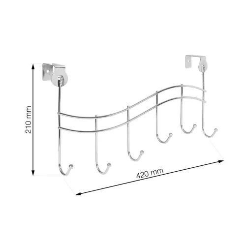 Hullámos ajtóakasztó 6 horog 40 mm-es felfüggesztés króm