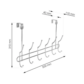 Ajtóakasztó 6 horog 40 mm-es felfüggesztés króm