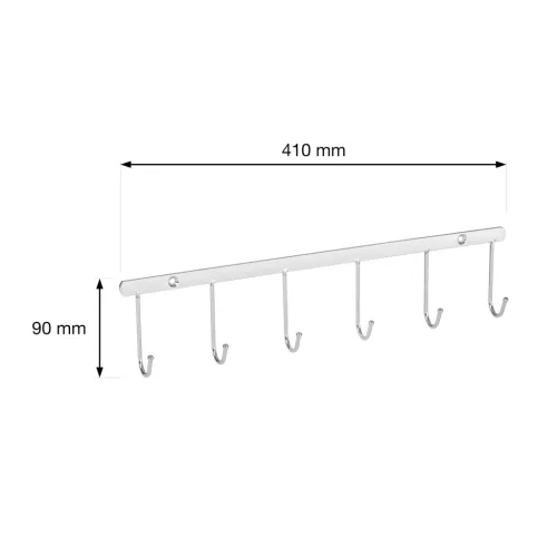 Krómozott kabáttartó 6 akasztóval szélesség 410x90 mm