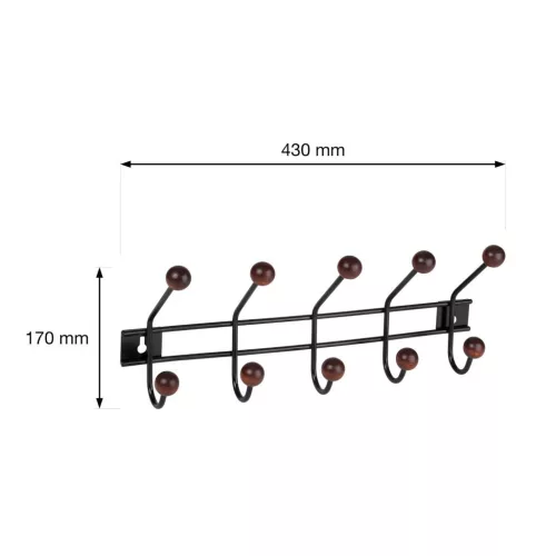 Ruhatartó 5 akasztóval fekete/barna fa
