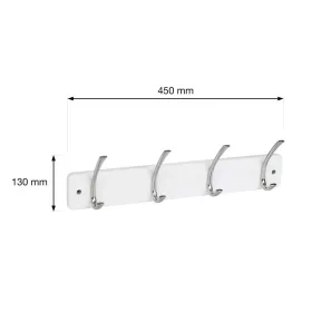 Ruhatartó 450x130 mm 4 akasztóval fehér MDF/matt nikkel