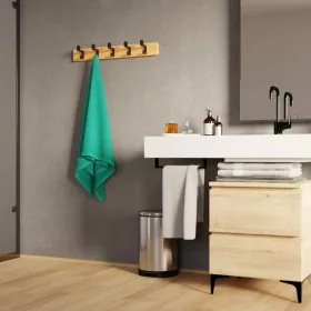   Ruhatartó 550x70 mm 5 akasztóval bambusz és matt fekete FSC