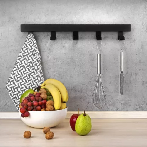 Ruhatartó 550x35 mm 5 akasztó fekete MDF+matt fekete FSC