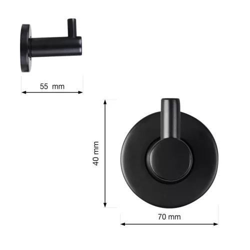 Ruhaakasztó 70x40x45mm rozsdamentes acél fekete