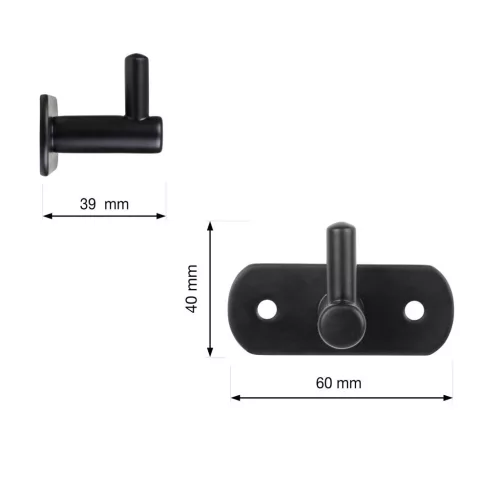 Ruhaakasztó 60x39x40mm rozsdamentes acél fekete