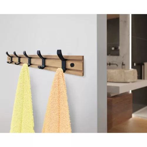 Ruhatartó 500x80 mm 5 akasztó bambusz+matt fekete