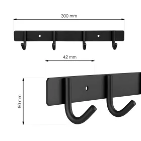 Rozsdamentes acél kabáttartó 4 akasztóval fekete