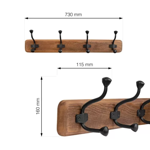 Ruhatartó 730x160 mm 4 akasztóval újrahasznosított fenyő FSC