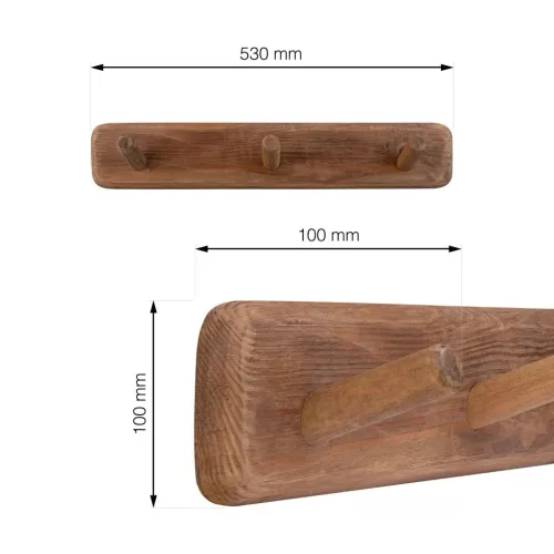 Ruhatartó 530x100 mm 3 akasztó újrahasznosított fenyő FSC