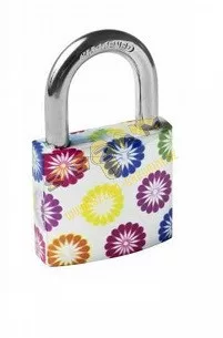 Lacăt colorat 38 mm cu flori E.K. Carcasă 3K.