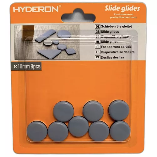 Glisoare pentru mobilă din plastic autoadezive 19 mm, cutie de 8 bucăți Hyderon