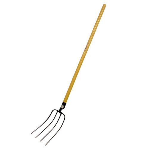 Forged 4-Pronged Dung Pitchfork with Wooden Handle Crater