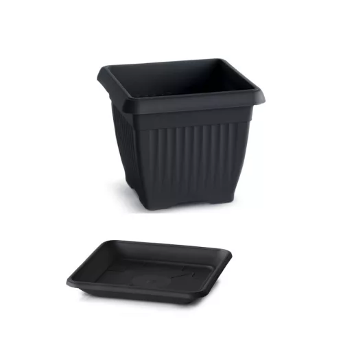 Flower Pot with Base Square. Anthracite Dkwt37,Pkwt34-S433 - 370X300X370Mm