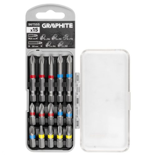 BIT KÉSZLET PH,PZ,TX 25-50MM 15DB GRAPHITE