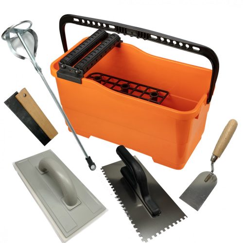 Paving Set 24L. Bucket + Grid, 2 Trowels, Trowel, Rubber Scraper Mortar